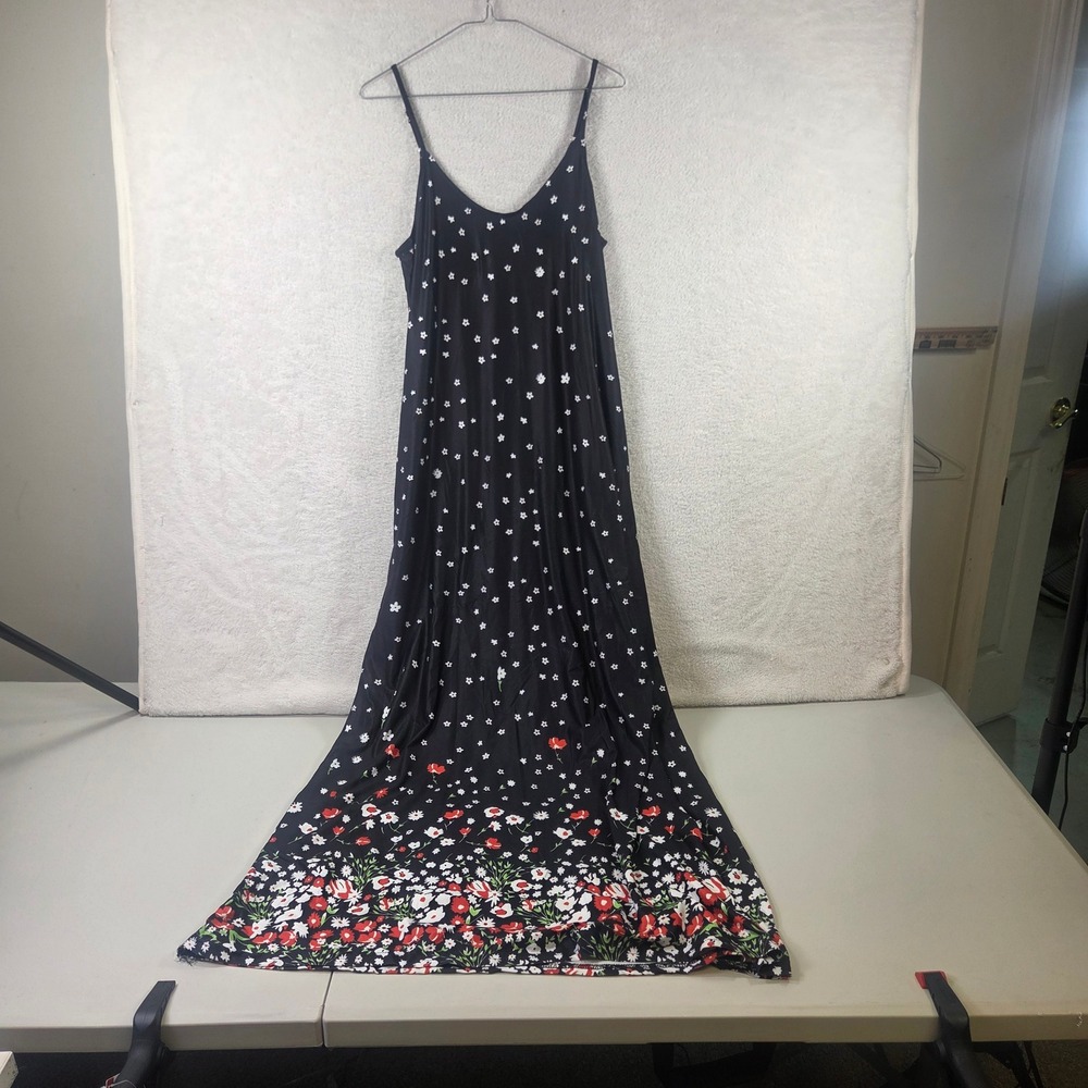 OURS Womens Black Floral Border Print Maxi Dress Sleeveless Large L